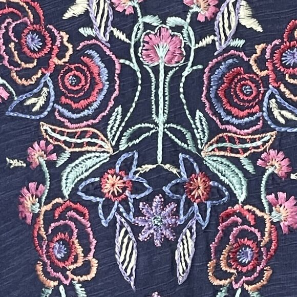 Mododoc Tunic Top Women Size L Blue Floral Boho Embroidered Side Hem Slit Cotton - Picture 5 of 14